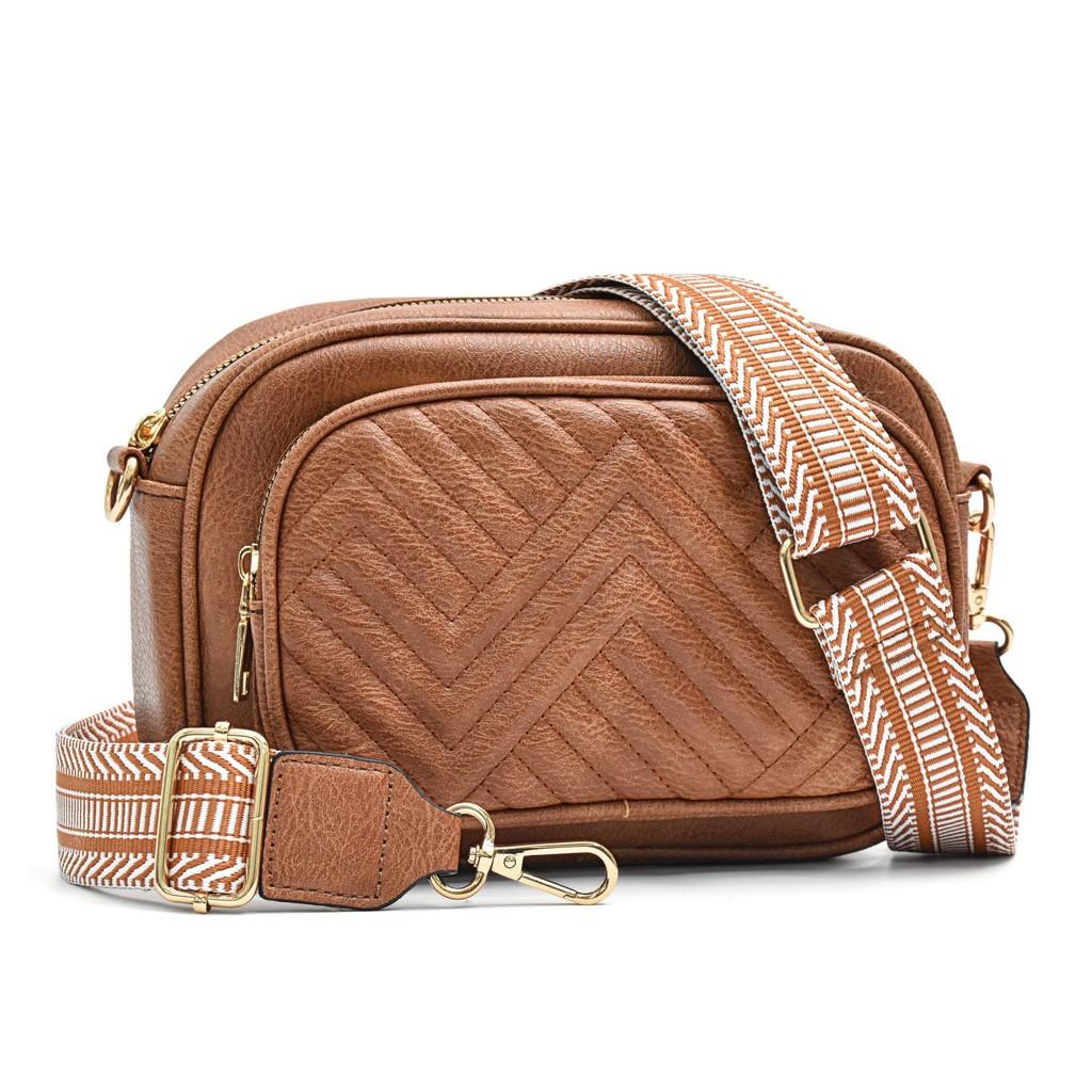 Ielgy Embroidered Grid Messenger Bag Retro Popular Color-Blocking Webbing Shoulder Small Square Bag