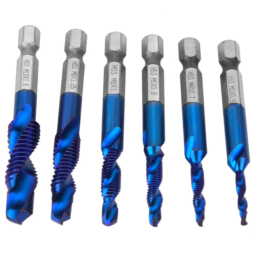 6PCS High Speed Steel 6.35mm Hex Shank Tap Drill Bit Compound Tap M3M4M5M6M8M10 (Type C)