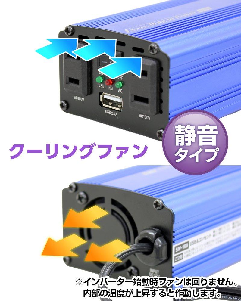 Meltec SIV-150 2-Way Car Inverter (USB & Outlet), DC12V, 120W Power Outlets, 2.4A USB Ports, Quiet Operation