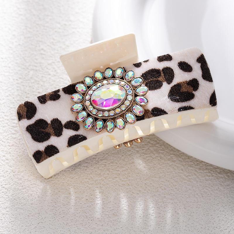Bohemian Ethnic Style Turquoise Grab Clip Western Style Hairpin Retro Leopard Print Sequined Leather Fashion Disc Hairpin