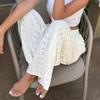 White Cropped Sleeveless Top and Lace Wide Leg Pants Set