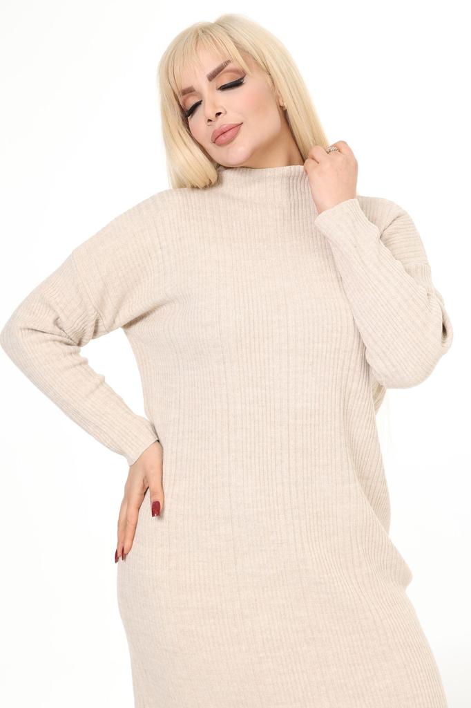 Women's Big Size Dress Green Half Turtleneck Knitted Knitted Dress