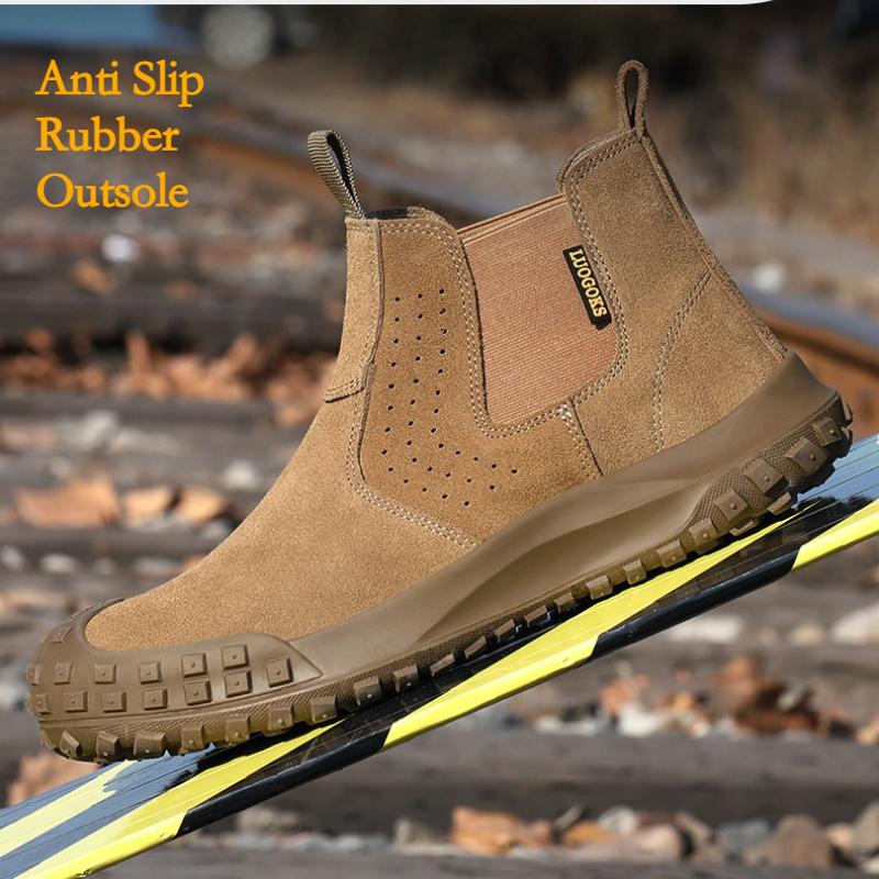 Work Boots for Men Slip On Welding Boots Indestructible Steel Toe Shoes Fireproof Safety Toe Shoes Construction Boots for Welder
