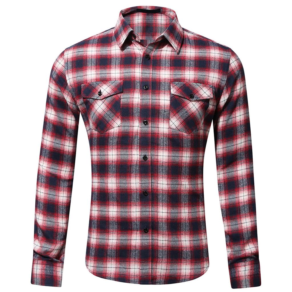 Men's Shirt Autumn Retro Plaid Lapel Long Sleeve Shirt Casual Shirt