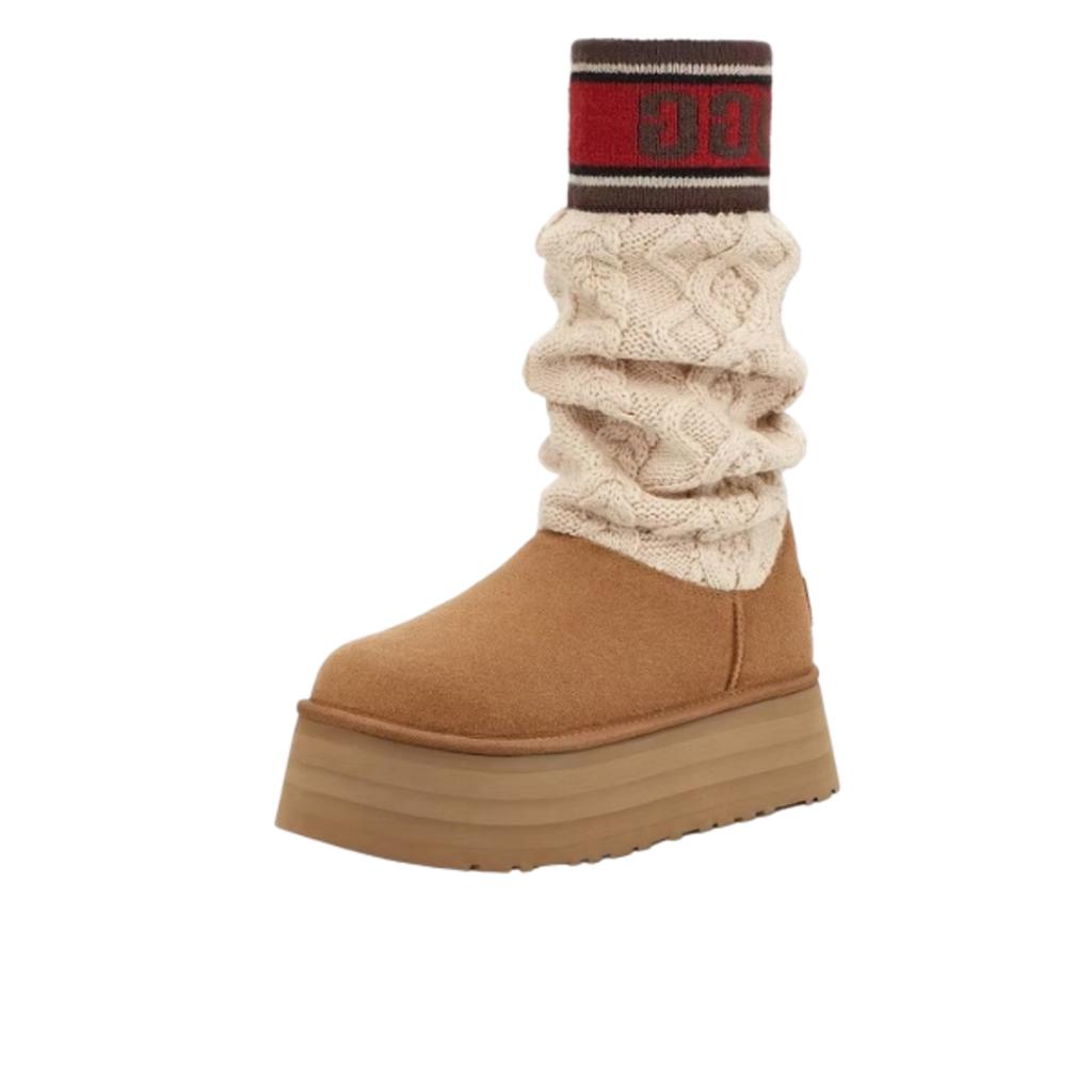 UGG Klasický svetr s nápisem, kozačky kaštanové barvy