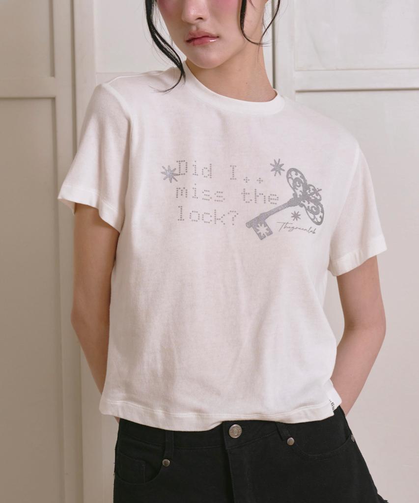 THE GREEN LAB Lettering Symbol Crop Short Sleeve T-Shirt [Ivory/Key]