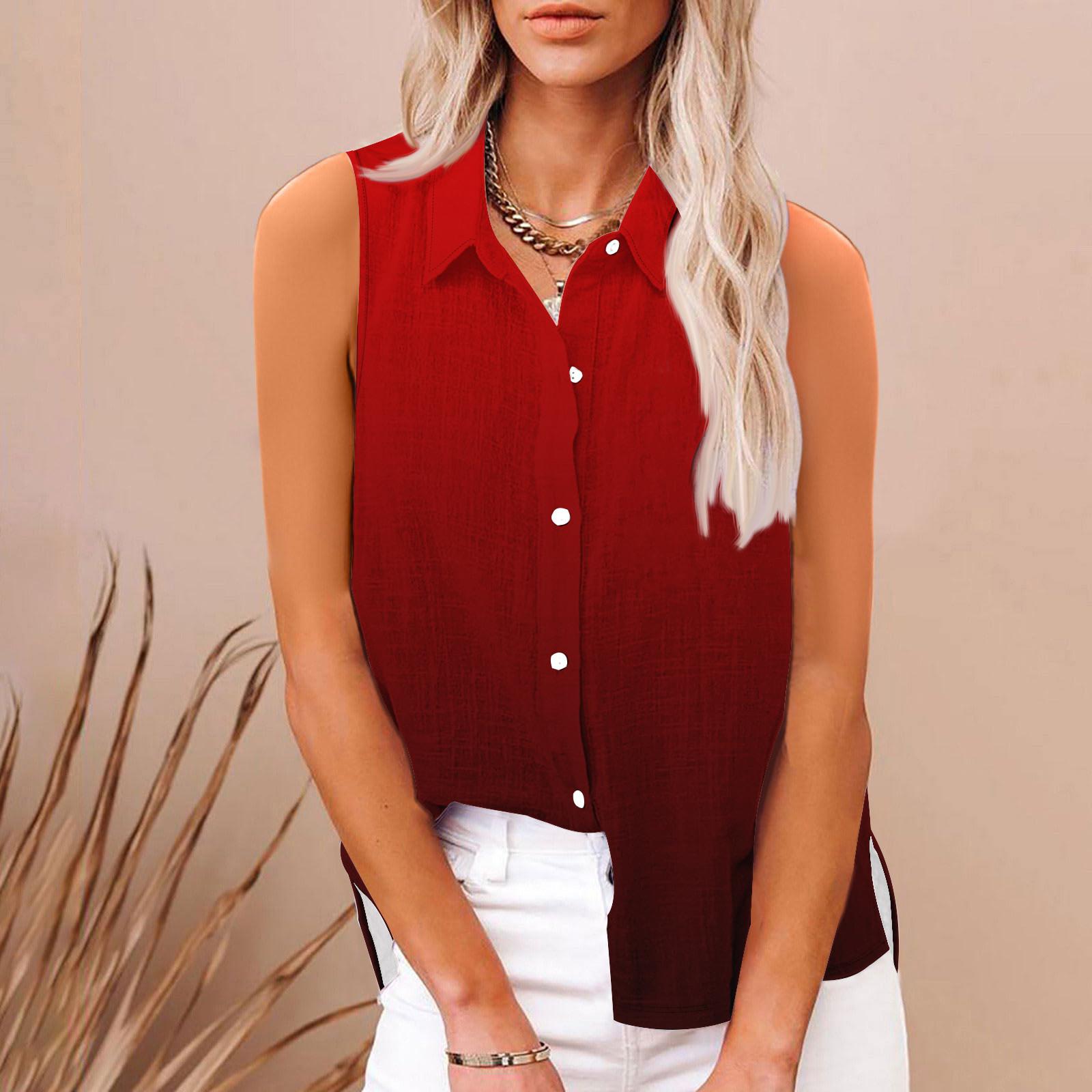 

Женская модная повседневная рубашка без рукавов с принтом, рубашка на пуговицах, футболка, топ XXL винный