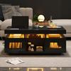 100x50x43cm Schwarzer Hochglanz-Couchtisch, mit steuerbaren LED-Leuchten, Mobile App, Wohnzimmertisch mit Schrank, Sofatisch mit Ladeanschluss und