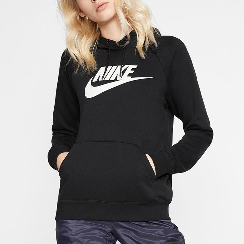 Nike Essential Knit Pullover Hoodie Long Sleeve Sweatshirt Women Tops Black BV4127-010
