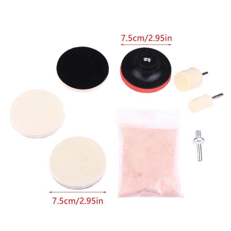 8Pcs/Set Auto Windshield Glass Scratch Remover Cerium Oxide Powder Wool Felt Polishing Kit For Polishing Watch Glass