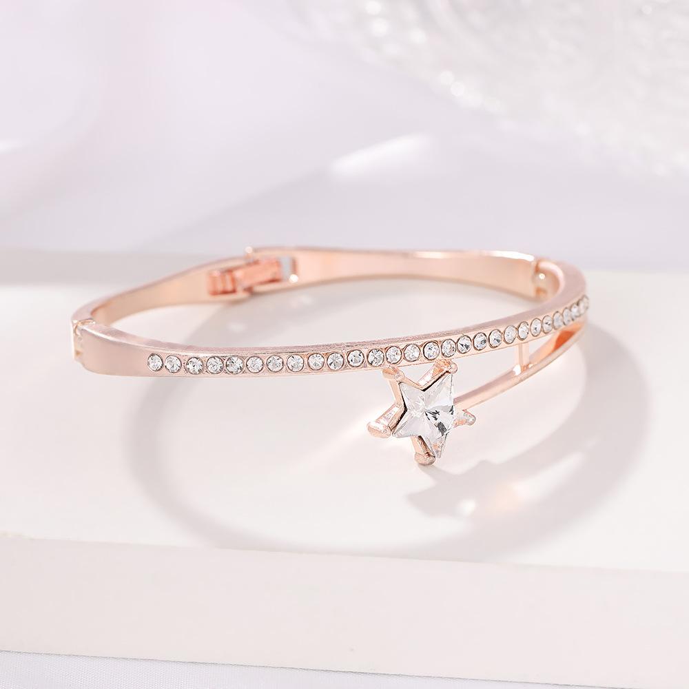 

Браслет Pentagram Star для женщин с бриллиантами, легкий роскошный браслет, нежный креативный браслет для рук, браслет для девочки, подарок розового золота