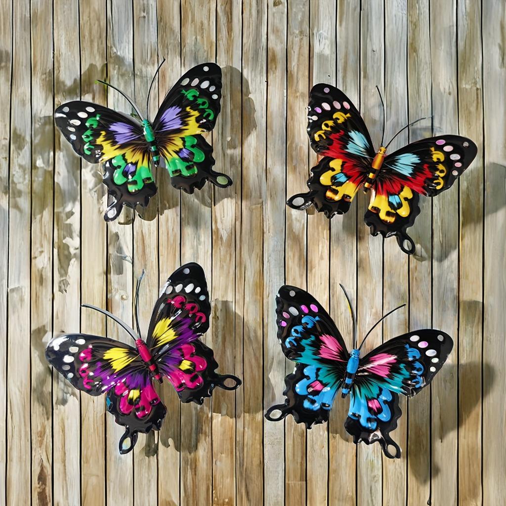 4-Pack Colorful Metal Butterfly Wall Art - Iron Pendulum Decor for Garden, Yar Balcony Outdoor Fence Art Decoration Ideal Gift
