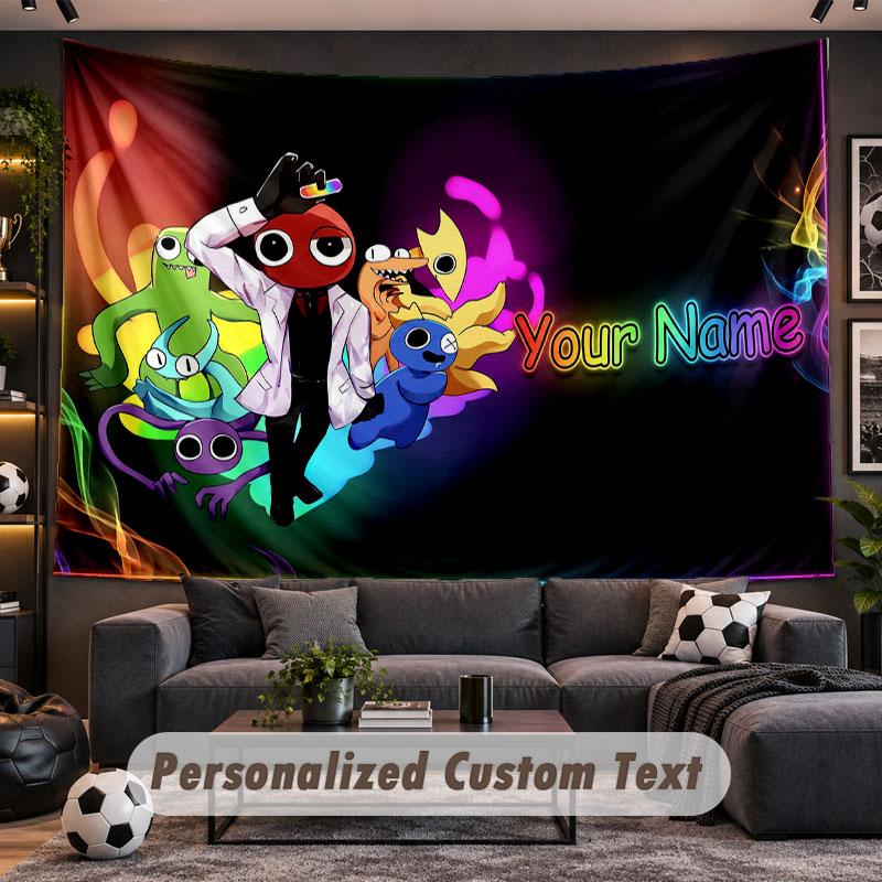Wall Hanging Tapestry Custom NameRainbow Friends Pattern Personalized Printed Fabric Wall Decor