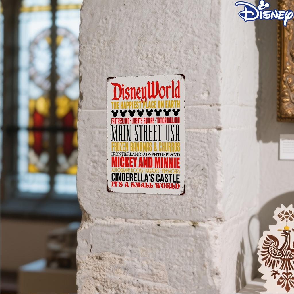 1pc Disney Vintage Metal Tin Sign - Mickey & Minnie Cinderella's Castle Retro Wall Art, 20.32x30.48 cm Durable Outdoor Decor for
