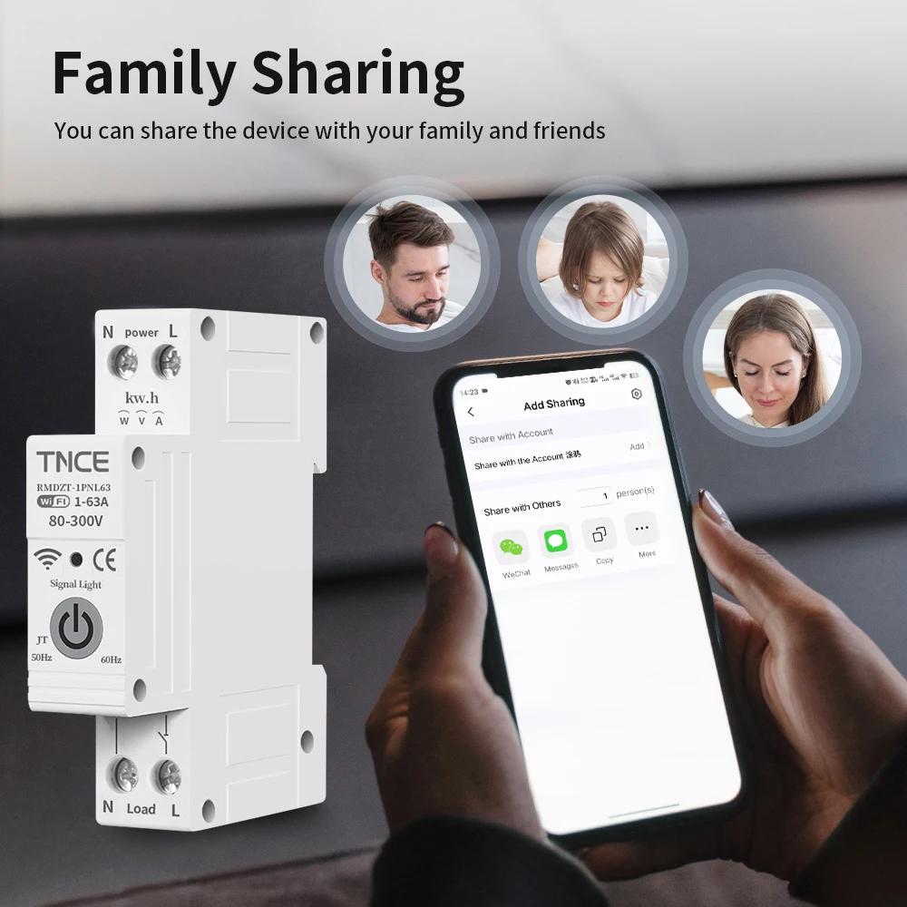 TNCE Tuya Wifi/Zigbee Smart Circuit Breaker Switch With Metering 1P+N 1-63A Smart kWh UnderVoltage OverCurrent Meter Protector