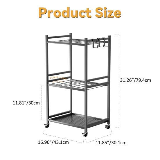 Garden Tool Organizer, 35-Slot Steel Rolling Rack with Wheels, Adjustable Feet Yard Tool Rack for Shovels, Rakes, Brooms and Cleaning Equipment,
