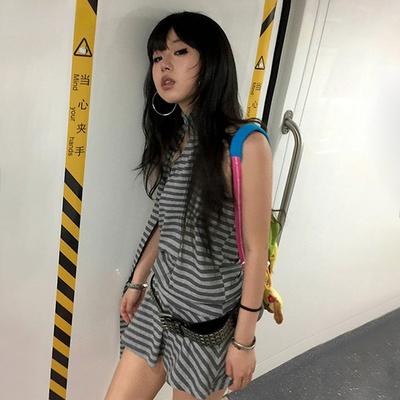 Estética Y2k Vestido Halter Estilo Japonés Años 2000 Vestido Corto Rayado Gris Vintage Harajuku Minivestido Grunge sin Espalda