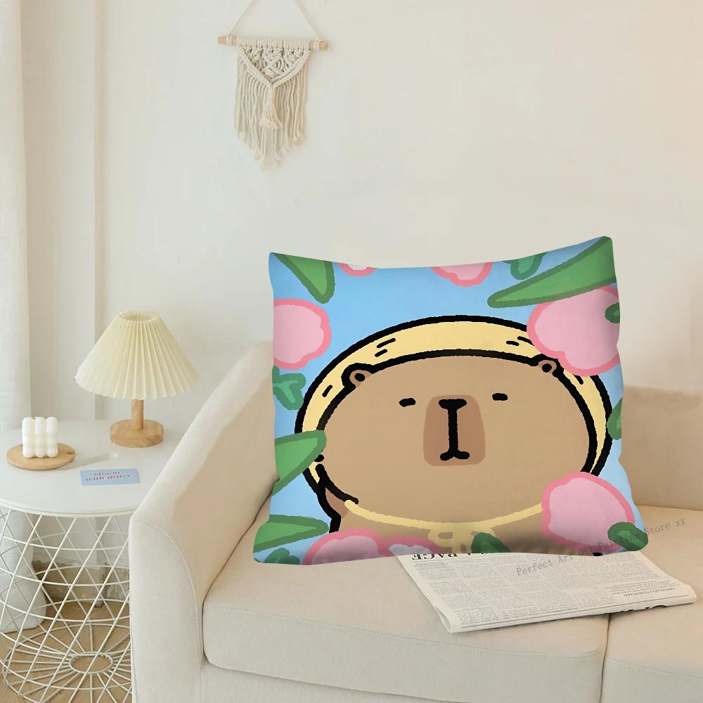 Cartoon Capybara Pillow Case Square Pillow Cushion Cover Bedroom Sofa Room Decoration Casual Pillow Cover