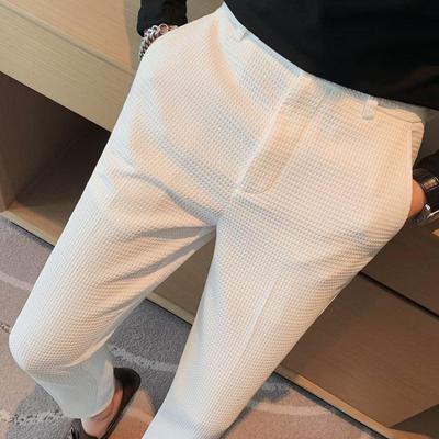 Heren Zomer Slim Fit Casual Wafel Broek - Lichtgewicht, Strijkvrije Zakelijke Pakbroek