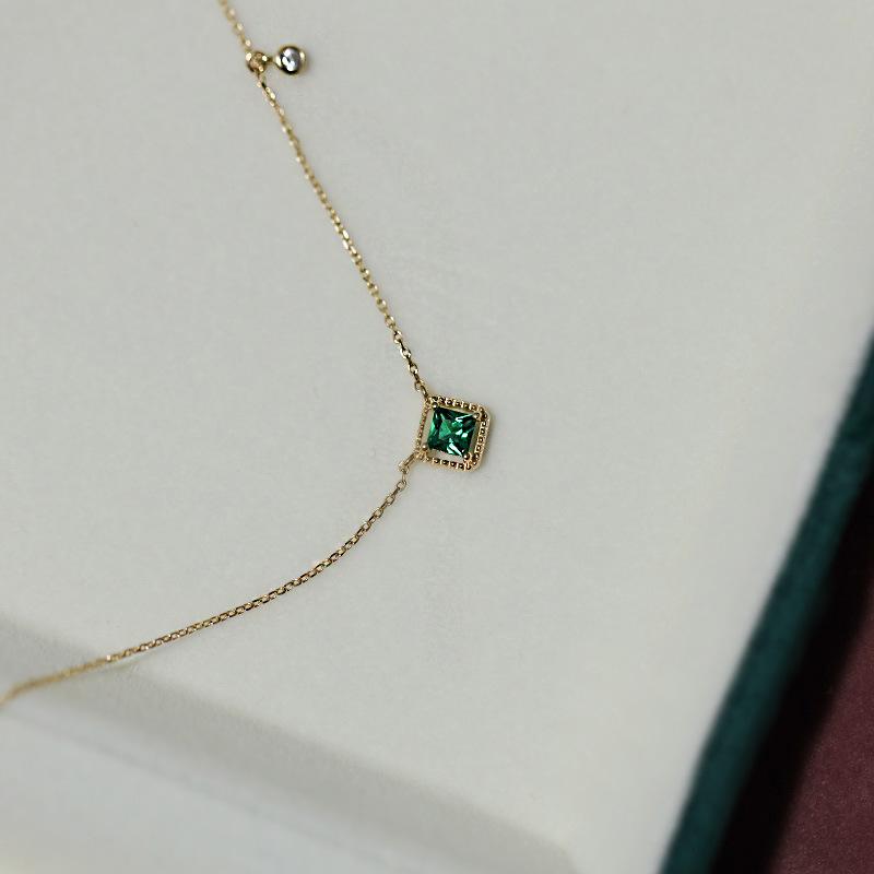 S925 Sterling Silver Plating 14k Gold Retro Green Square Pendant Necklace for Women Temperament Wedding Jewelry Gifts