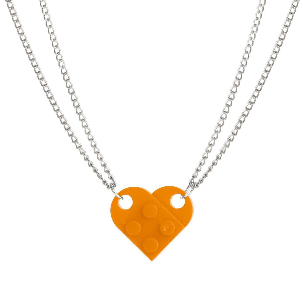 Heart-shaped Building Block Necklace: Double-layer Beaded Chain Love Pendant Choker for Women