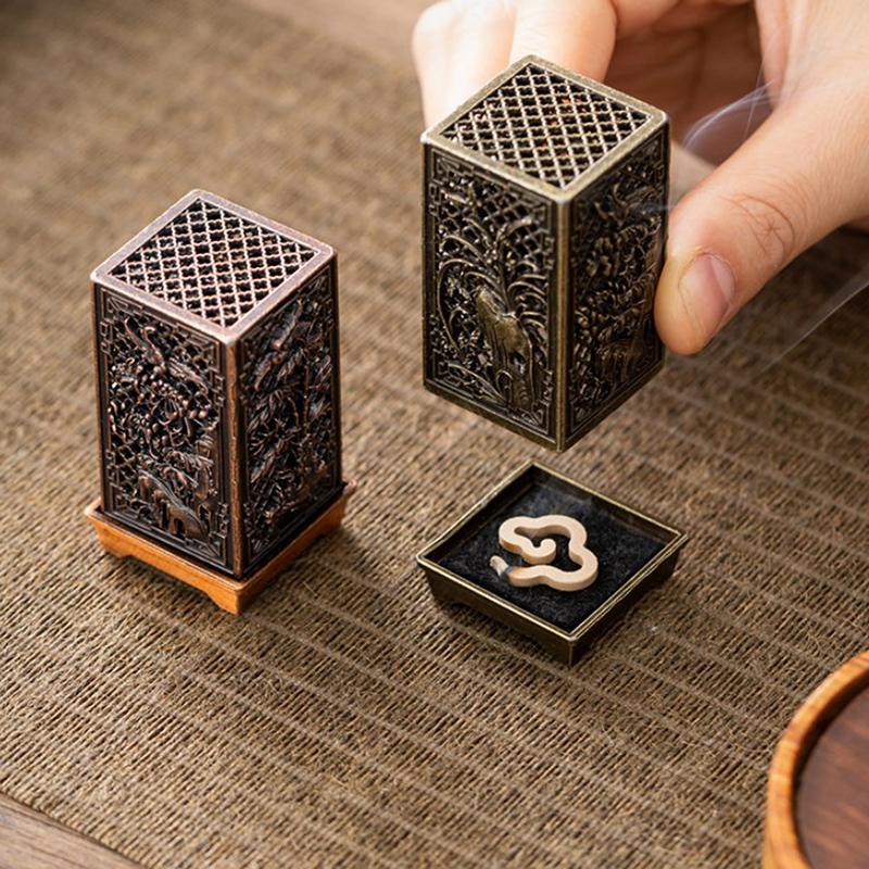 Square Vertical Incense Burner Small Xiangyun Alloy Incense Holder Indoor Aromatherapy Home Ornament Chinese Plum Inense Burners