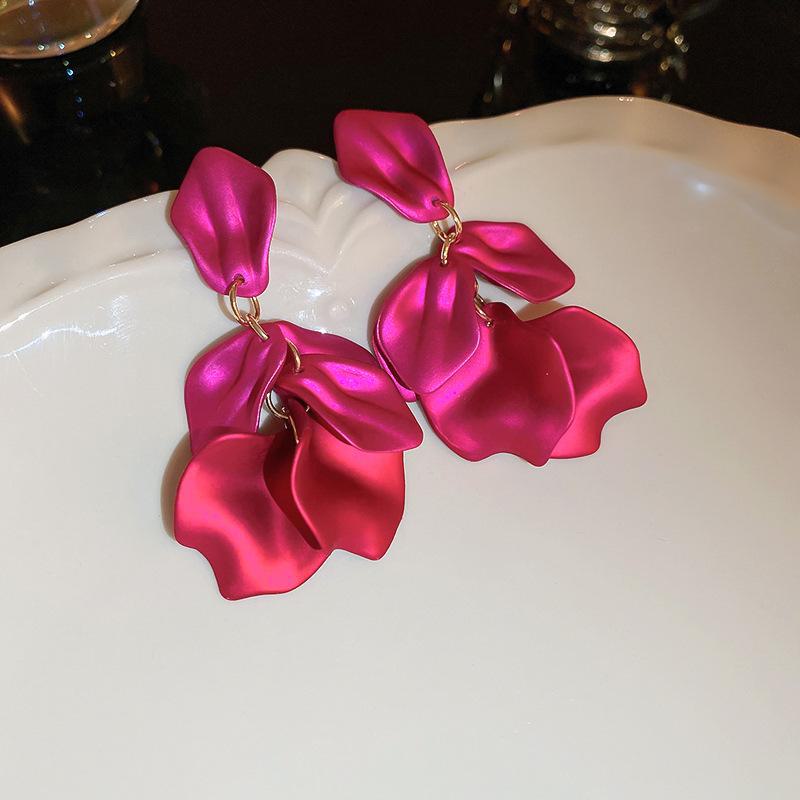 Silver Needle Rose Petal Long Tassel Earrings - European & American High-End Style