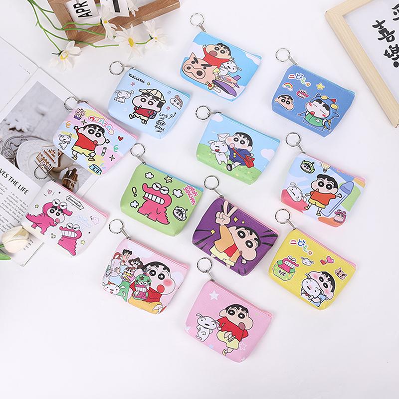 Crayon Shinchan Coin Purse Cute Anime Student Wallet Cartoon Travel Wallet Keychain Key Charger Storage Bag Gift
