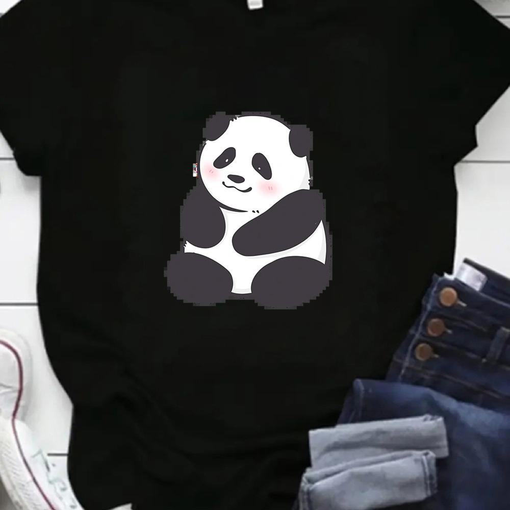 

Cute Panda Holding Bamboo Print TShirt Kawaii Animal Graphic Cotton Tee Aesthetic Casual Top for Kids Women T Shirt S