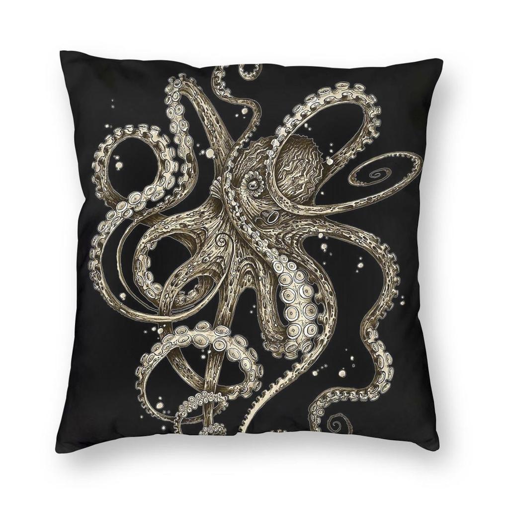 Sepia Octopus Pillowcase Polyester Linen Velvet Printed Zip Decor Pillow Case Home Cushion Cover