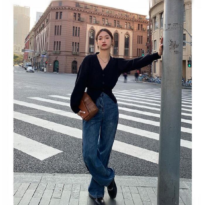 Cardigan fendu à col en V pour femme 2023 - Haut tricoté chic coréen début printemps/automne