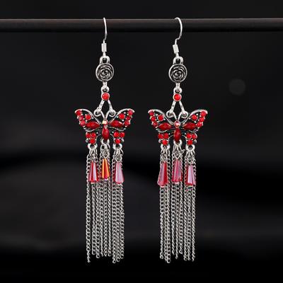 Retro Ethnic Style Butterfly Crystal Fringed Earrings Femininity Versatile Personality Long Earrings Fashion Earrings