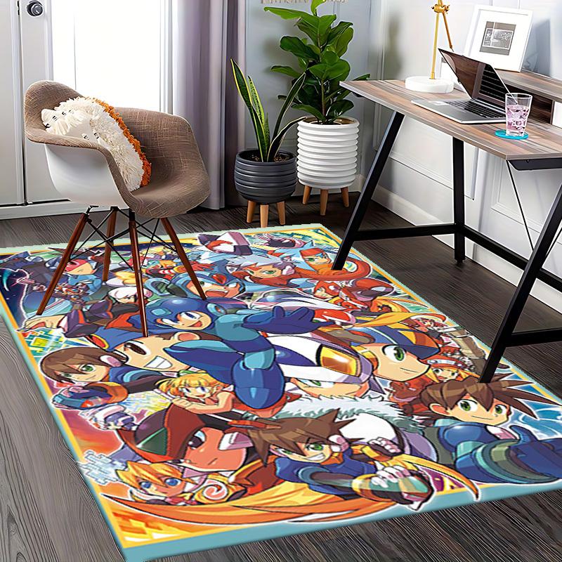1pc Mega Man Anime Cartoon Design Office Chair Mat Non-Slip Carpet for Home Decor, Living Room, Bedroom, Game Room - Perfect Gift for Fans!Y049