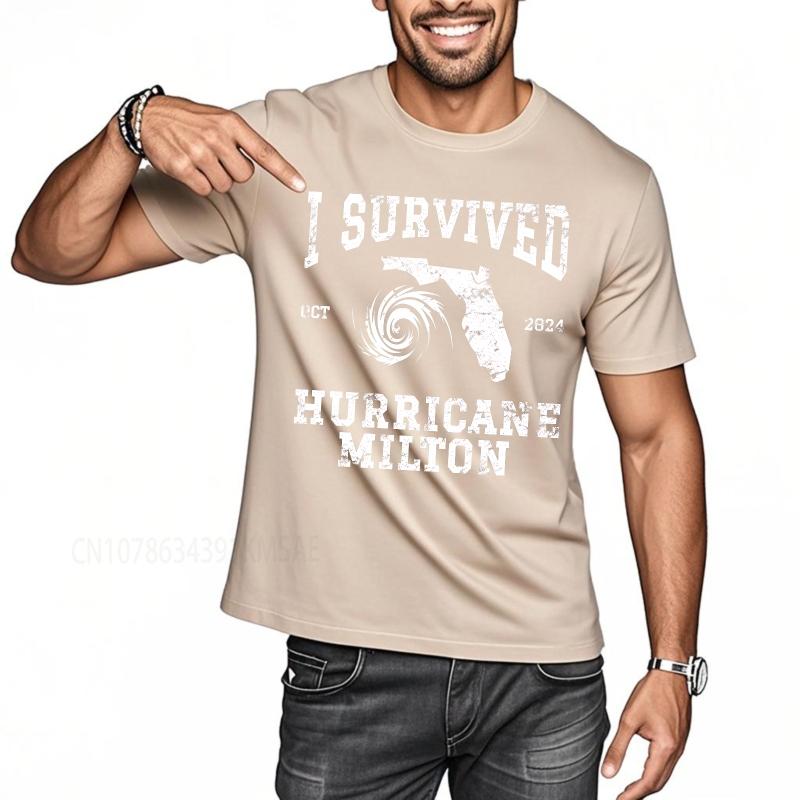Plus Size summer For man tshirt I Survived Hurricane Milton Florida 2024 Oct Short Sleeve Street Wear Crew Neck tops