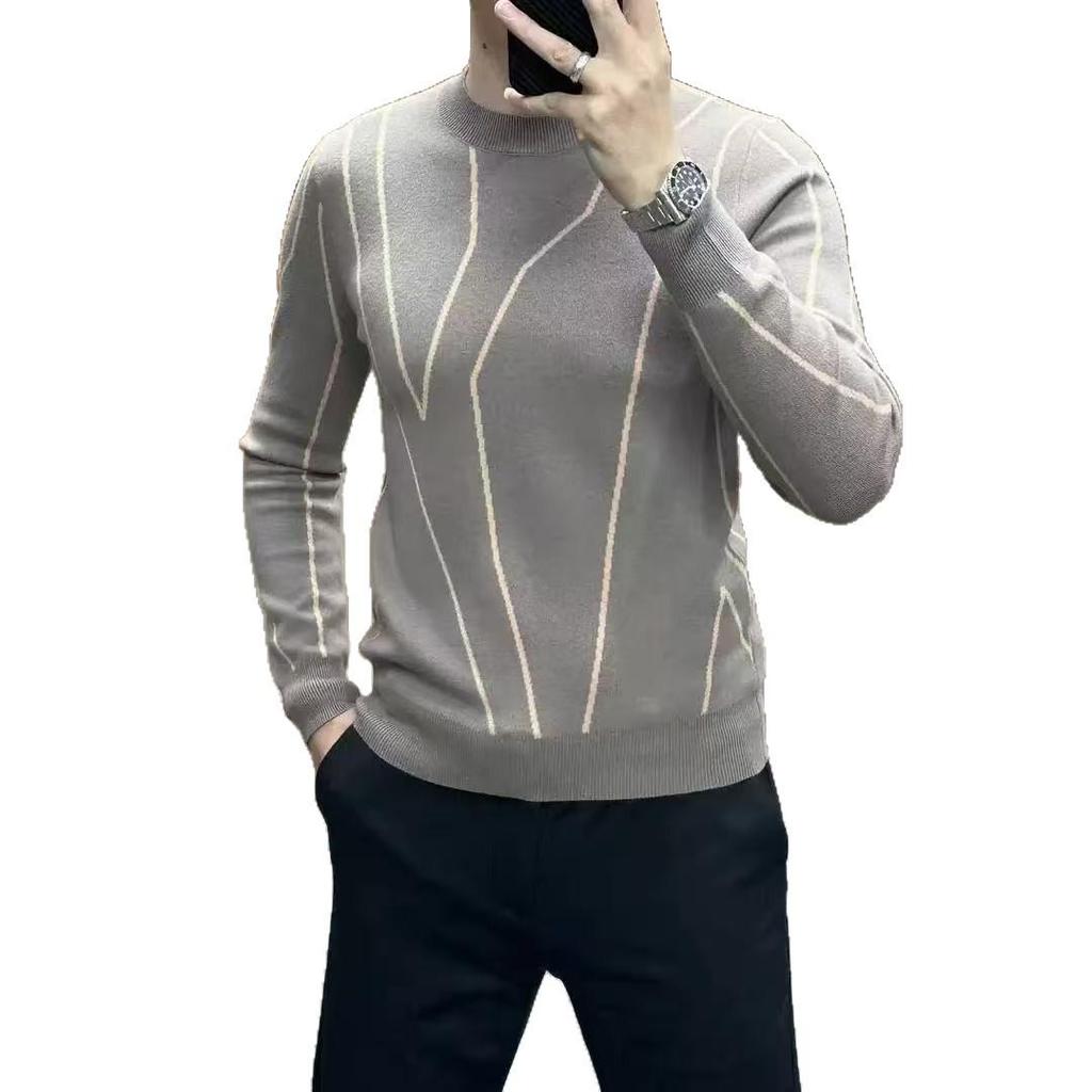 Men's Winter Jacquard Knit Sweater - Casual Round Neck, Long Sleeve, Korean Style, Light Luxury Top