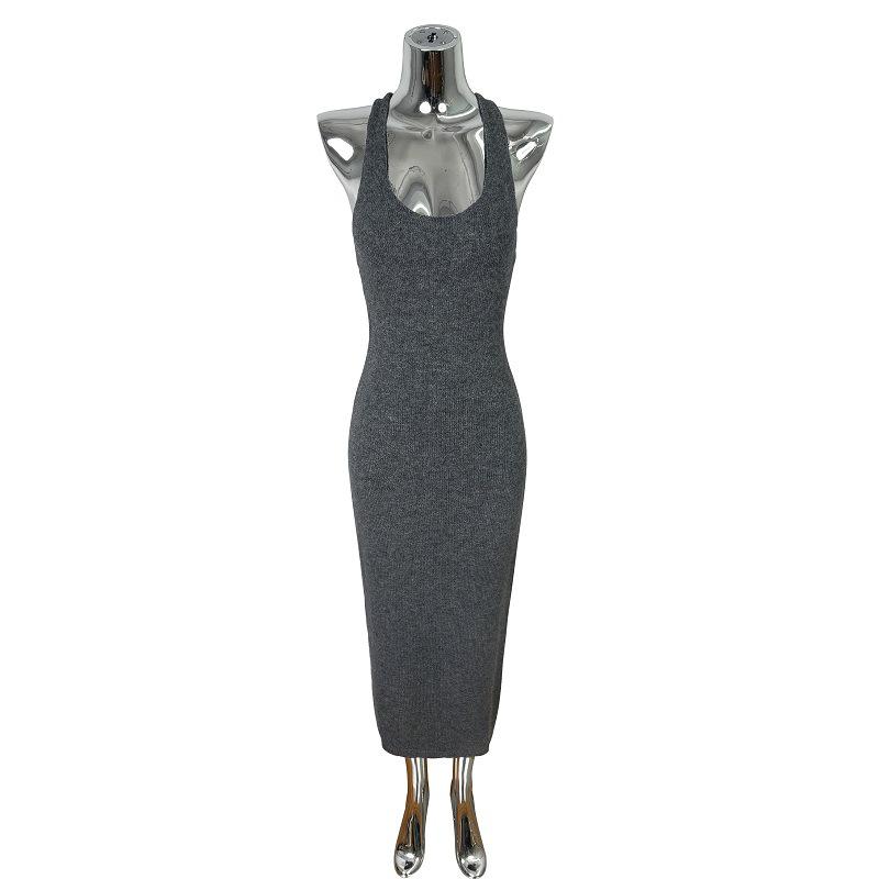Korean Dongdaemun Slimming Waist-Cinching Sleeveless Knit Dress for Women