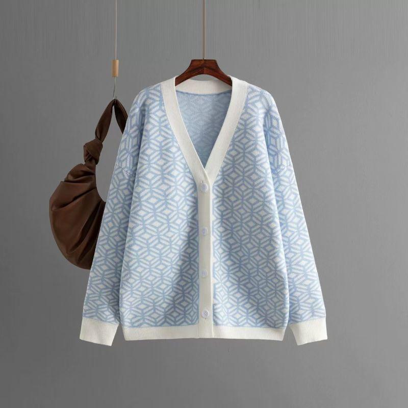 Fashion Wind Knitting Cardigan V Neck Loose-Fitting Long Sleeve Sweater Cardigan Knitted V-neck Sweater