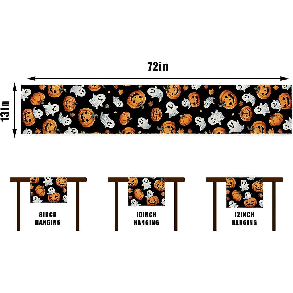 Halloween Ghost Pumpkin Table Runner,Halloween Dinner Table Runner Decorations and Supplies for Home Kitchen Dining Room Table-13×72''