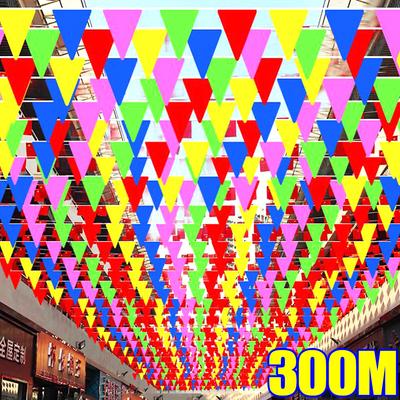 300M Bunte Dreiecksfahnen Girlande Banner Nylonstoff Wimpel Festival Outdoor Bunt Haus Hochzeit Hängende Dekoration