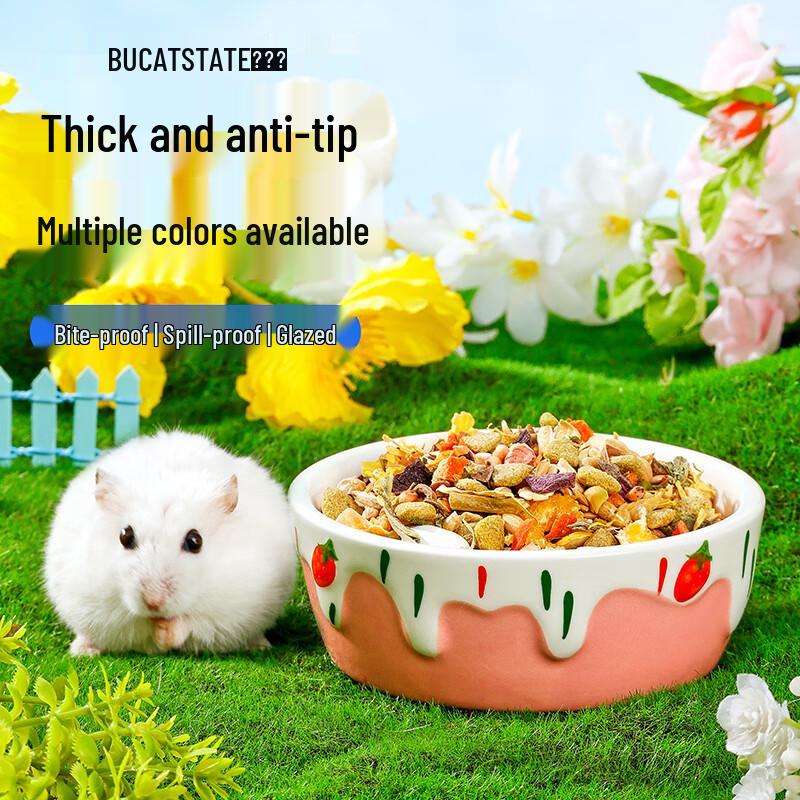 Buka Star Ceramic Strawberry Hamster Food Bowl