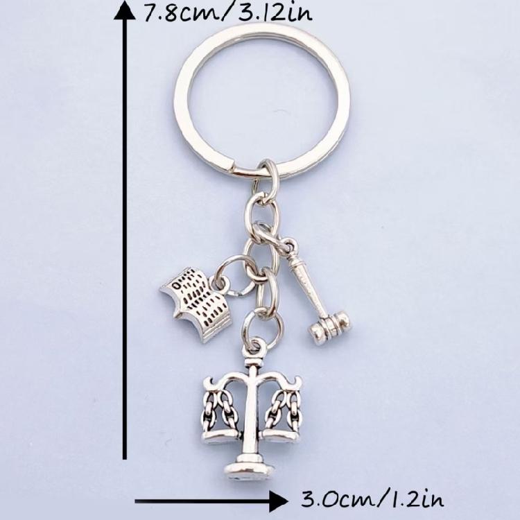 Decorative Keychain Charm for Legal Theme Carry, Silver Tone Scale Gavel Book Pendants on Zinc Alloy Key Ring for Daily Keys, Bags, and Desk