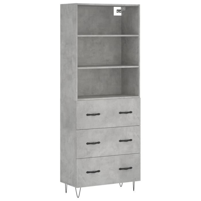 VidaXL Buffet haut Gris béton 69,5x34x180 cm Bois d'ingénierie 3189377