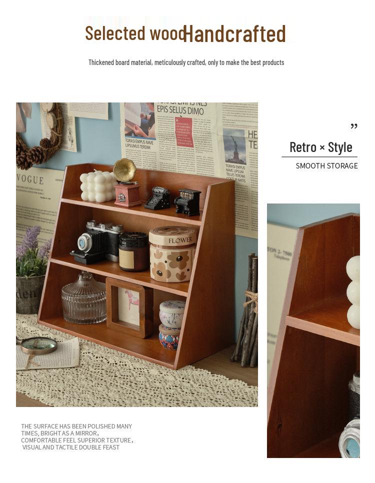 Zakka Wall-Mounted Wooden Desk Organizer - Multi-layer Retro Storage Rack