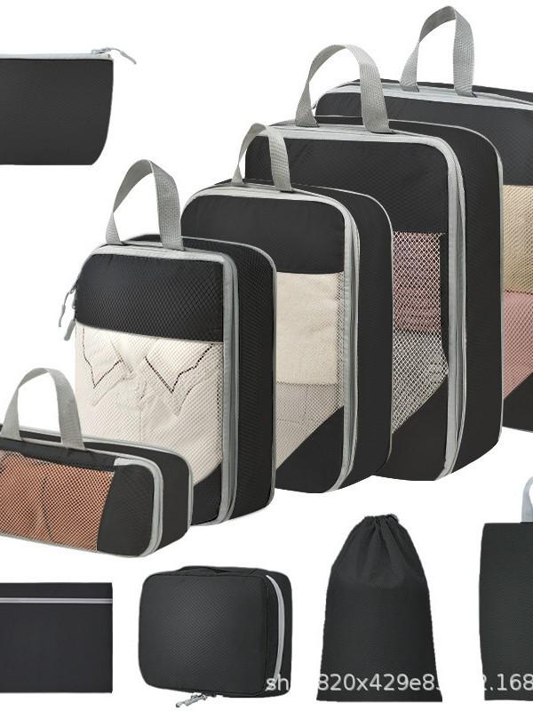 Compression Travel Storage Set: 9-Piece Washable Organizer for Cosmetics, Clothes, Shoes, and Luggage.