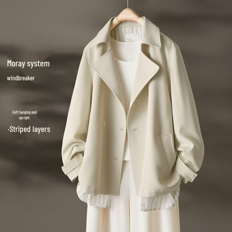 IHIMI Women s Striped Layered-Look Trench Coat L
