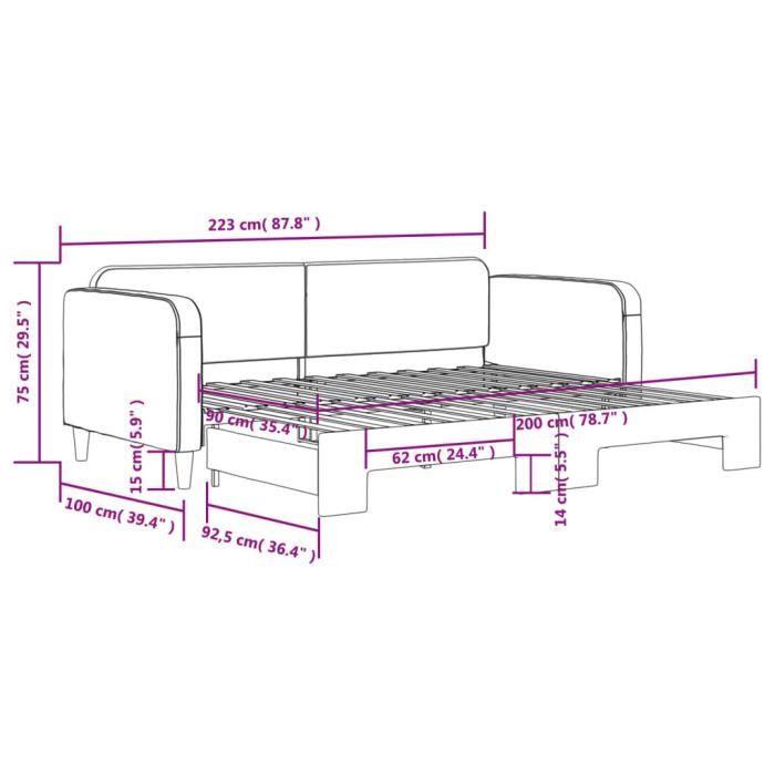 VidaXL Daybed with Trundle Bed Light Grey 90x200 Cm Fabric 3196816