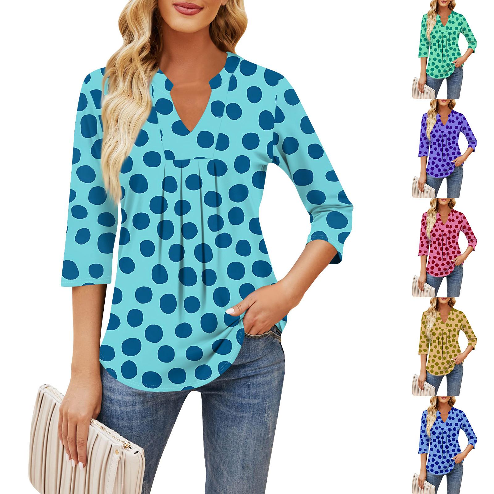 

Женские топы с рукавом семь четвертей, повседневные однотонные свободные футболки с v-образным вырезом и оборками на груди L синий