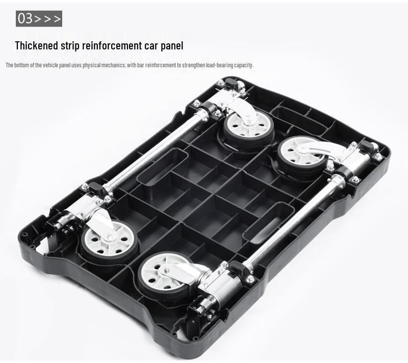 Silent Lightweight Folding Hand Truck: Four-Wheeled Cart for Cargo, Pushing, and Pulling Goods.