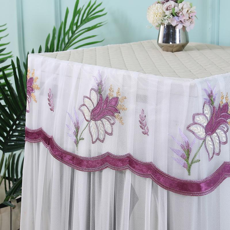 1PC Washing Machine Cover Dustproof Polyester Protective Fabric Cover Handmade Embroidered Floral Patterns Gauze 8 Styles
