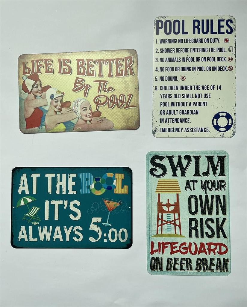 Pool Rules Sign, Indoor/Outdoor Swimming Pool Decorations, Aluminum Metal Sign